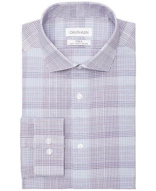 Camisa social masculina Calvin Klein Steel Slim Fit, sem passar, com elastano, roxa, tamanho 14,5 x 32 x 33