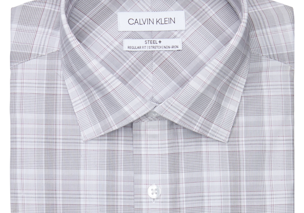 Camisa social Calvin Klein masculina, ajuste regular, elástica, sem passar, vermelha, tamanho 15,5 x 32-33