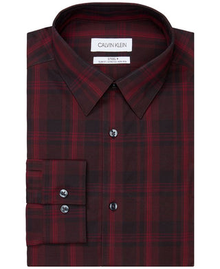 Camisa social Calvin Klein masculina slim fit, elástica, sem necessidade de passar, vermelha, tamanho 15x32-33