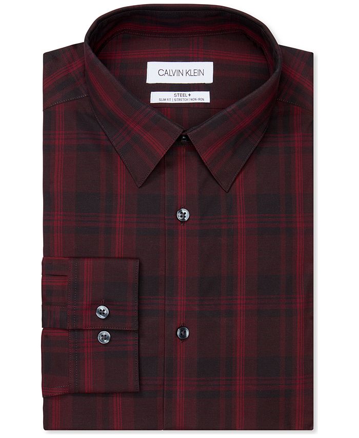 Camisa social Calvin Klein masculina slim fit, elástica, sem necessidade de passar, vermelha, tamanho 15x32-33