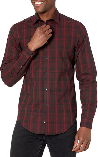 Camisa social Calvin Klein masculina slim fit, elástica, sem passar, vermelha, tamanho 17, 32-33