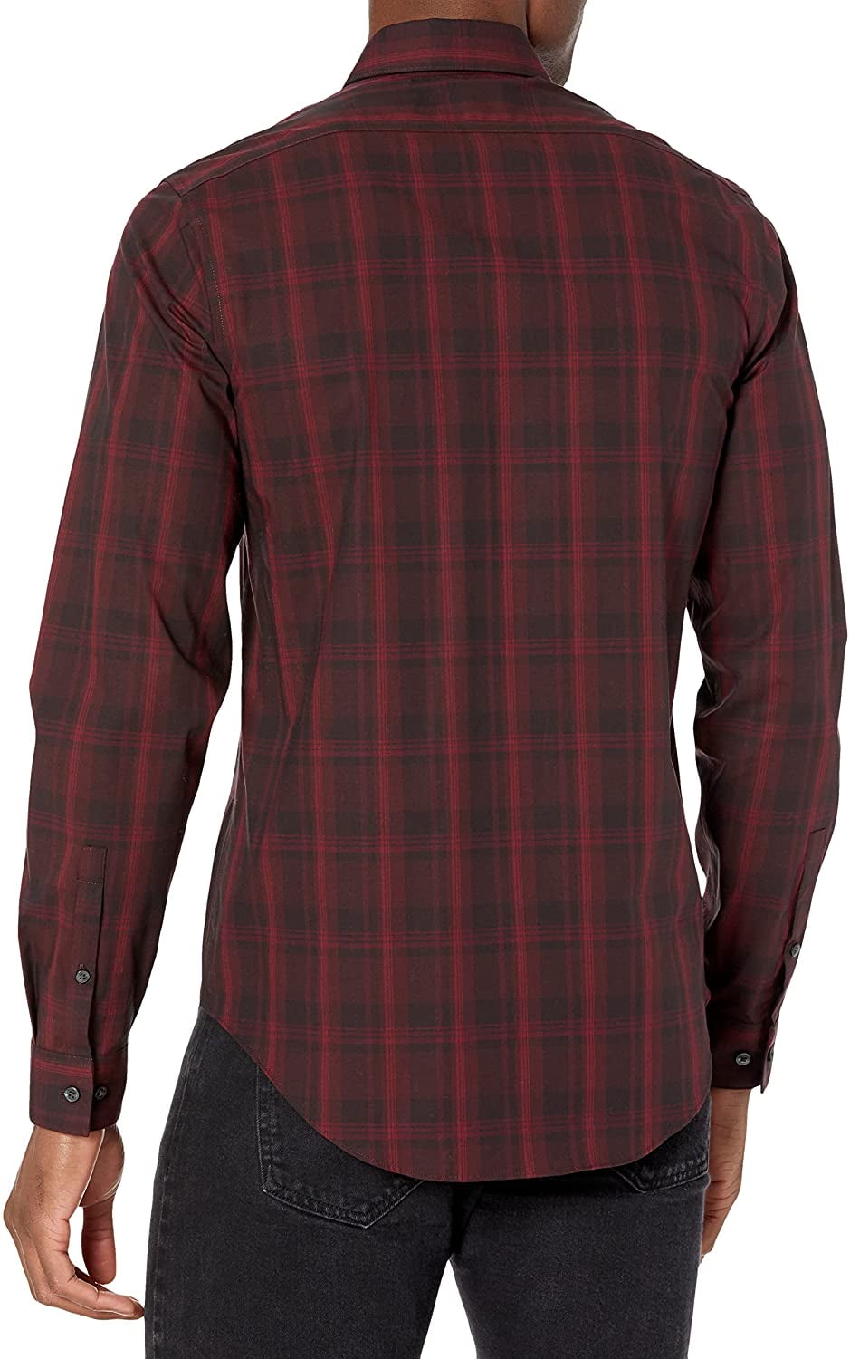 Camisa social Calvin Klein masculina slim fit, elástica, sem passar, vermelha, tamanho 17, 32-33