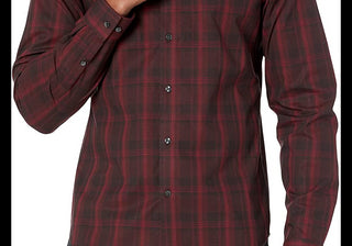 Camisa social Calvin Klein masculina slim fit, elástica, sem passar, vermelha, tamanho 17, 32-33