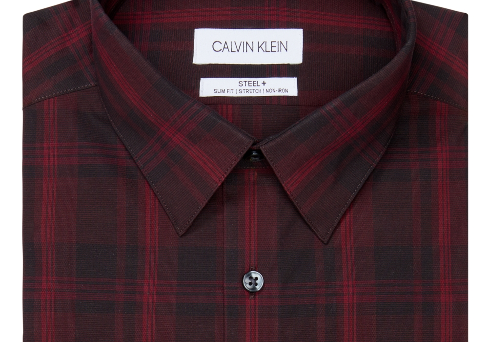 Camisa social Calvin Klein masculina slim fit, elástica, sem passar, vermelha, tamanho 17, 32-33