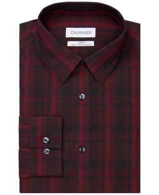 Camisa social Calvin Klein masculina slim fit, elástica, sem passar a ferro, vermelha, tamanho 16x34x35