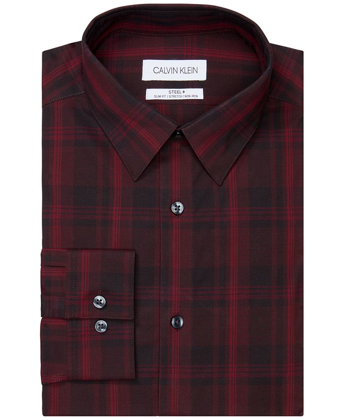 Camisa social Calvin Klein masculina slim fit, elástica e sem ferro, tamanho 17x36x37, vermelha