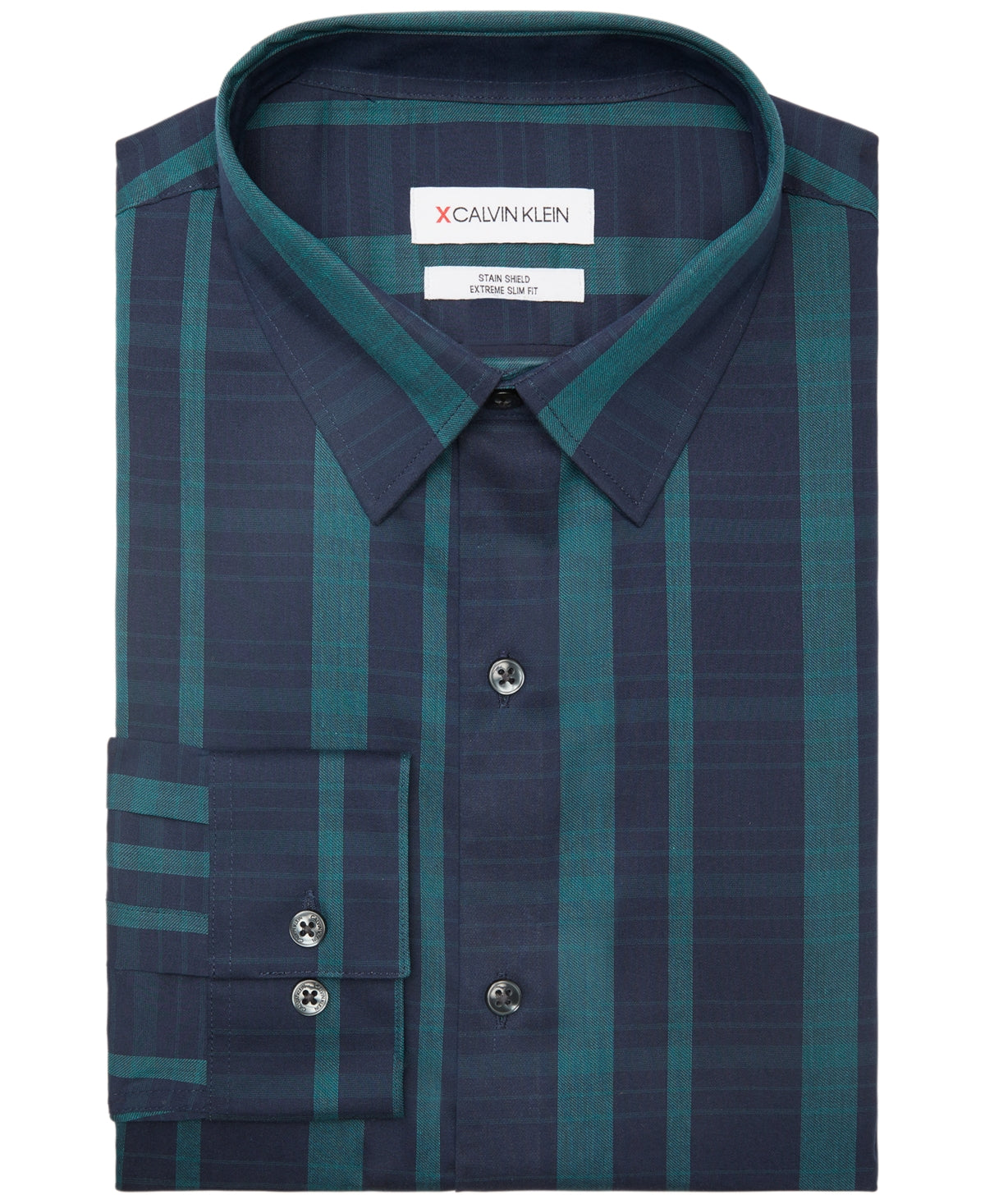 Camisa social listrada extra slim fit masculina Calvin Klein, verde, tamanho 16-16, 12, 32-33
