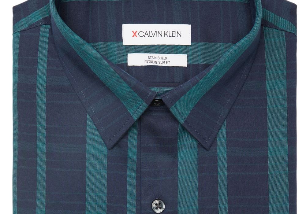 Camisa social listrada extra slim fit masculina Calvin Klein, verde, tamanho 16-16, 12, 32-33
