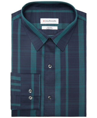 Camisa social listrada extra slim fit masculina Calvin Klein, verde, tamanho 15-15, 12, 34-35
