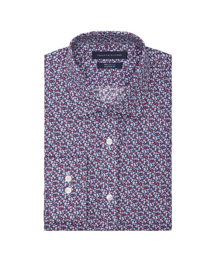 Camisa social masculina Tommy Hilfiger Th Flex Cool Athletic Fit vermelha tamanho 17x34x35