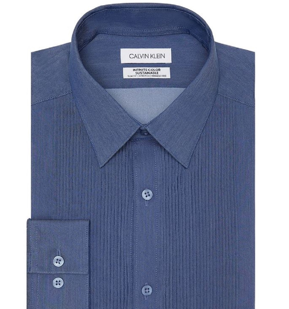 Camisa social masculina Calvin Klein Infinite Color sustentável Slim Fit azul tamanho 34x35