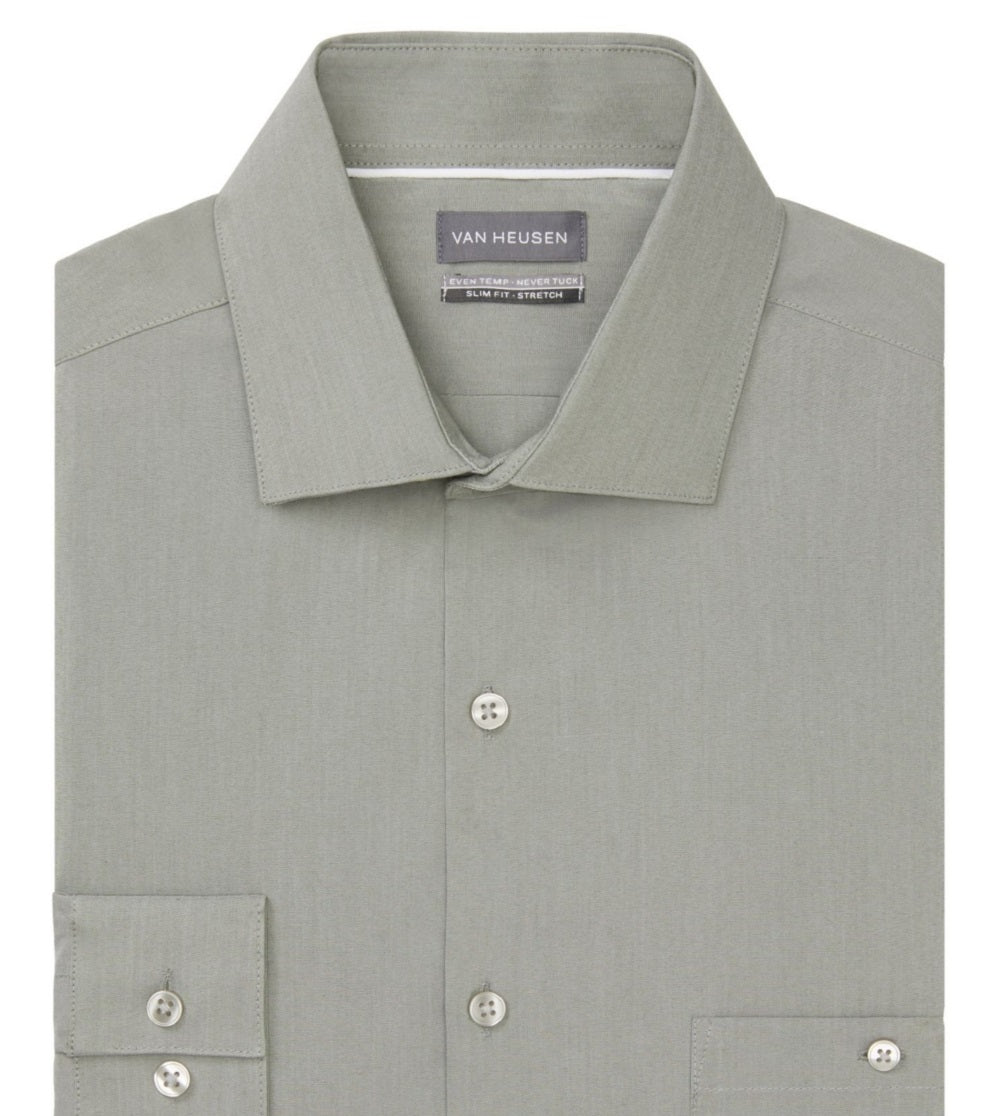 Camisa social masculina Van Heusen Even Temperature Never Tuck Slim Fit, verde, tamanho 34x35