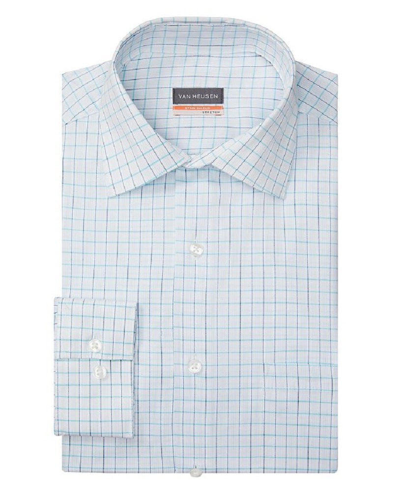 Camisa social masculina Van Heusen Regular Fit Stain Shield Satin com gola aberta, tamanho grande, azul