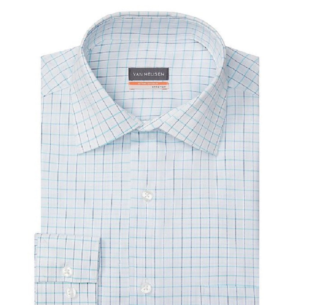 Camisa social masculina Van Heusen Regular Fit Stain Shield Satin com gola aberta, tamanho grande, azul