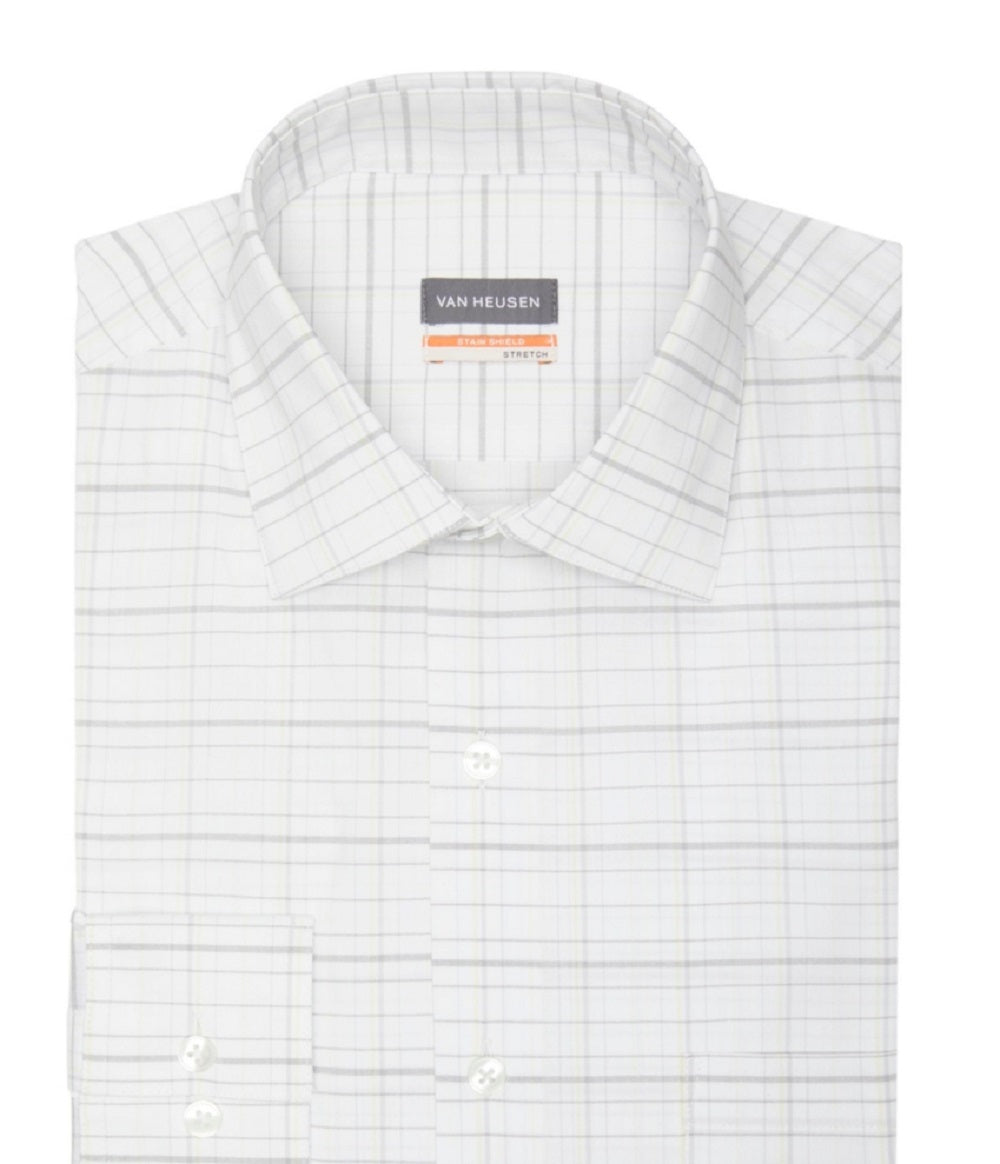 Camisa social masculina Van Heusen Stain Shield Regular Fit, branca, tamanho 16-16,5/32-33 G