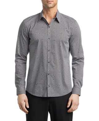 Camisa social masculina Calvin Klein extra slim fit elástica para fora da calça, preta, tamanho XS