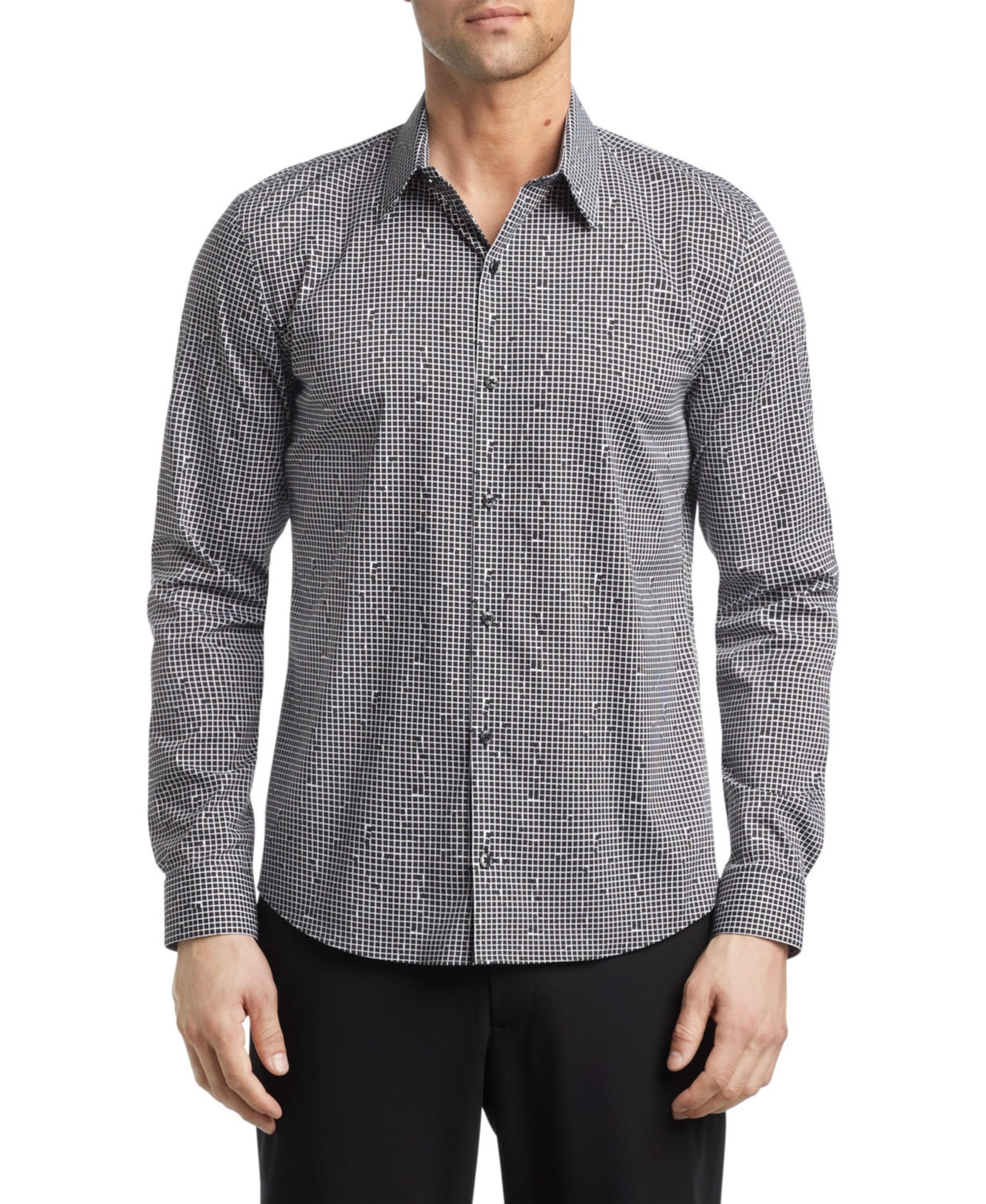 Camisa social masculina Calvin Klein extra slim fit elástica para fora da calça, preta, tamanho P