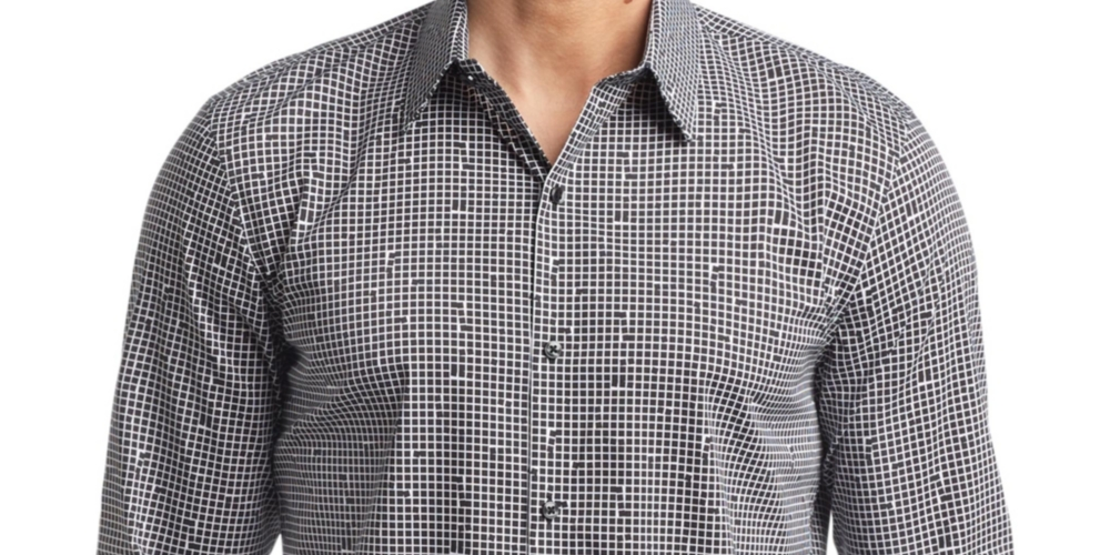 Camisa social masculina Calvin Klein extra slim fit elástica para fora da calça, preta, tamanho P