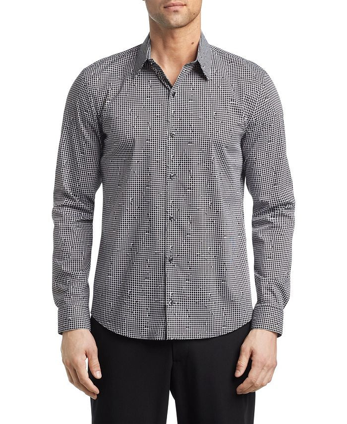 Camisa social Calvin Klein masculina extra slim fit elástica para fora da calça, preta, tamanho médio