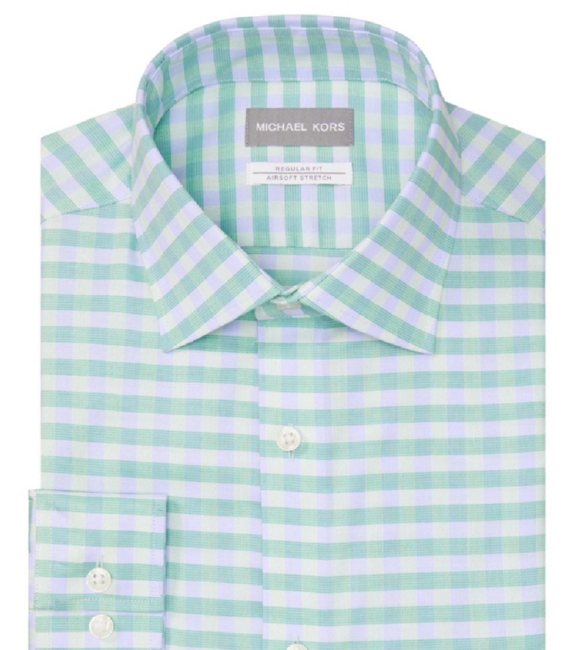 Camisa social masculina Michael Kors Regular Fit Performance Stretch Check, verde, tamanho 17,5 x 36 x 37