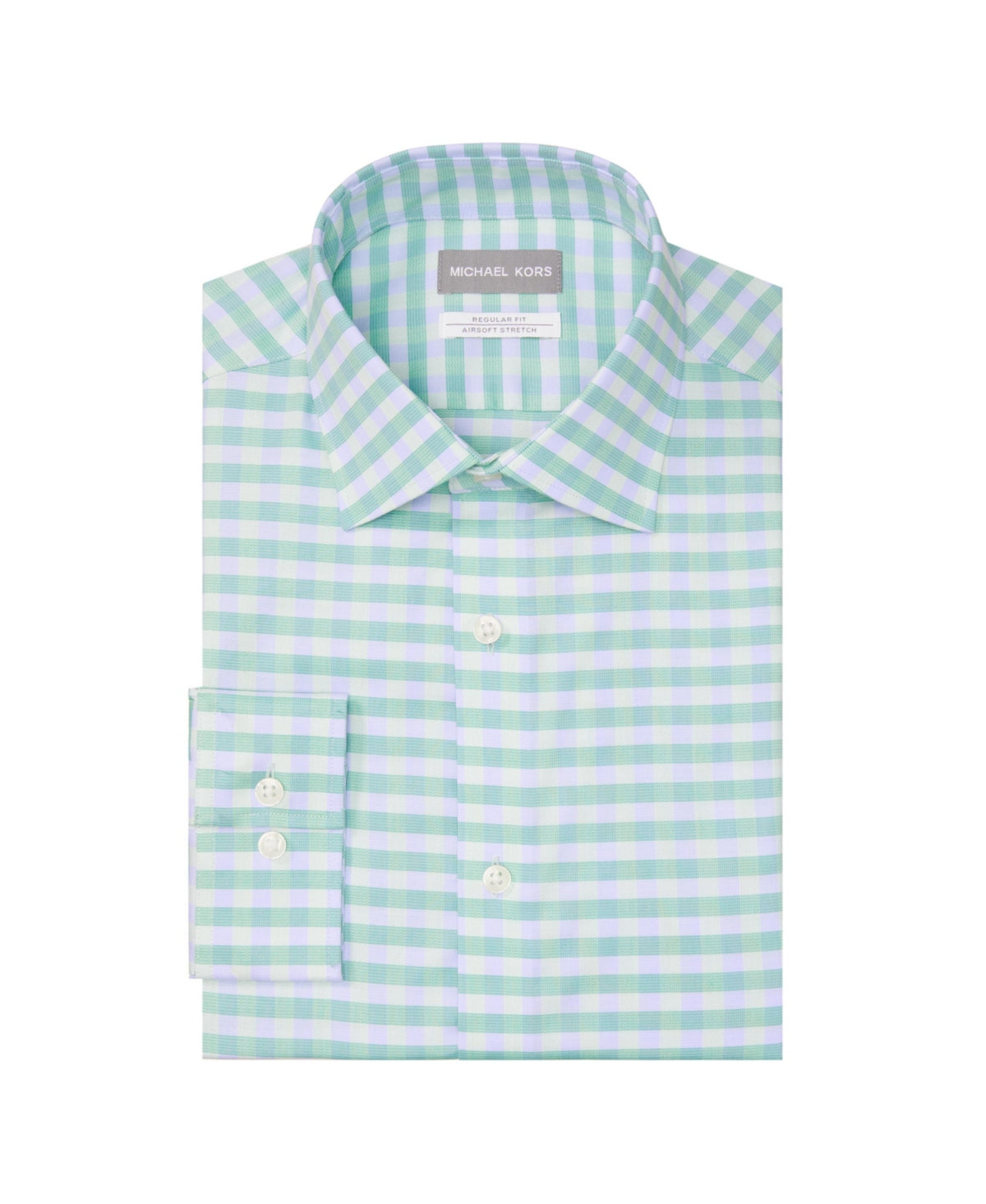 Camisa social masculina Michael Kors Regular Fit Performance Stretch Check, verde, tamanho 17,5 x 36 x 37