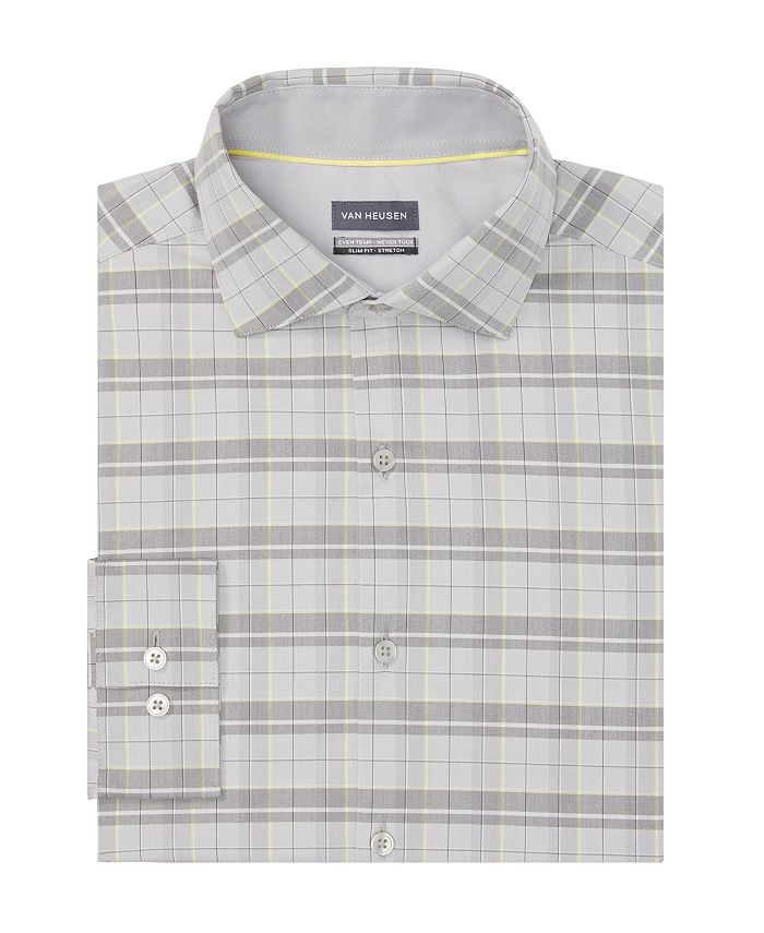 Camisa social masculina Van Heusen Even Temperature Never Tuck Slim Fit, cinza, tamanho 32x33