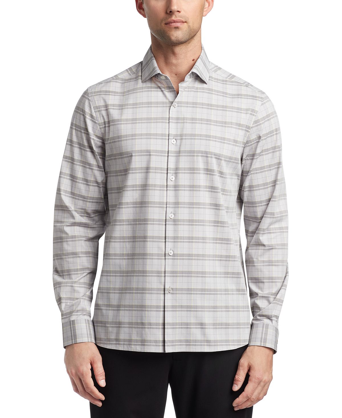 Camisa social masculina Van Heusen Even Temperature Never Tuck Slim Fit, cinza, tamanho 32x33