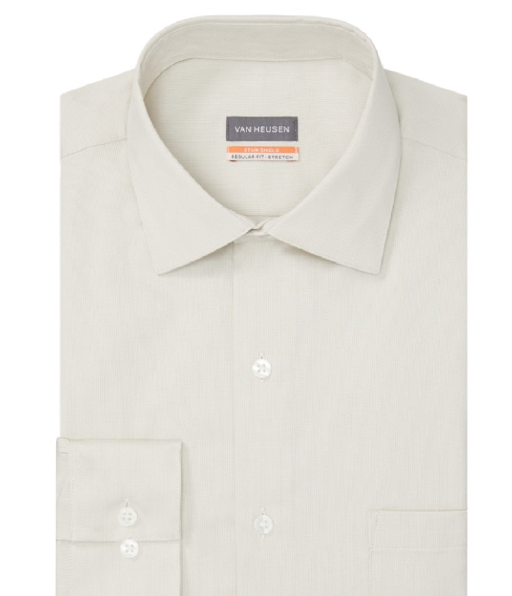 Camisa social masculina Van Heusen Stain Shield Regular Fit, marrom, tamanho 15x32x33