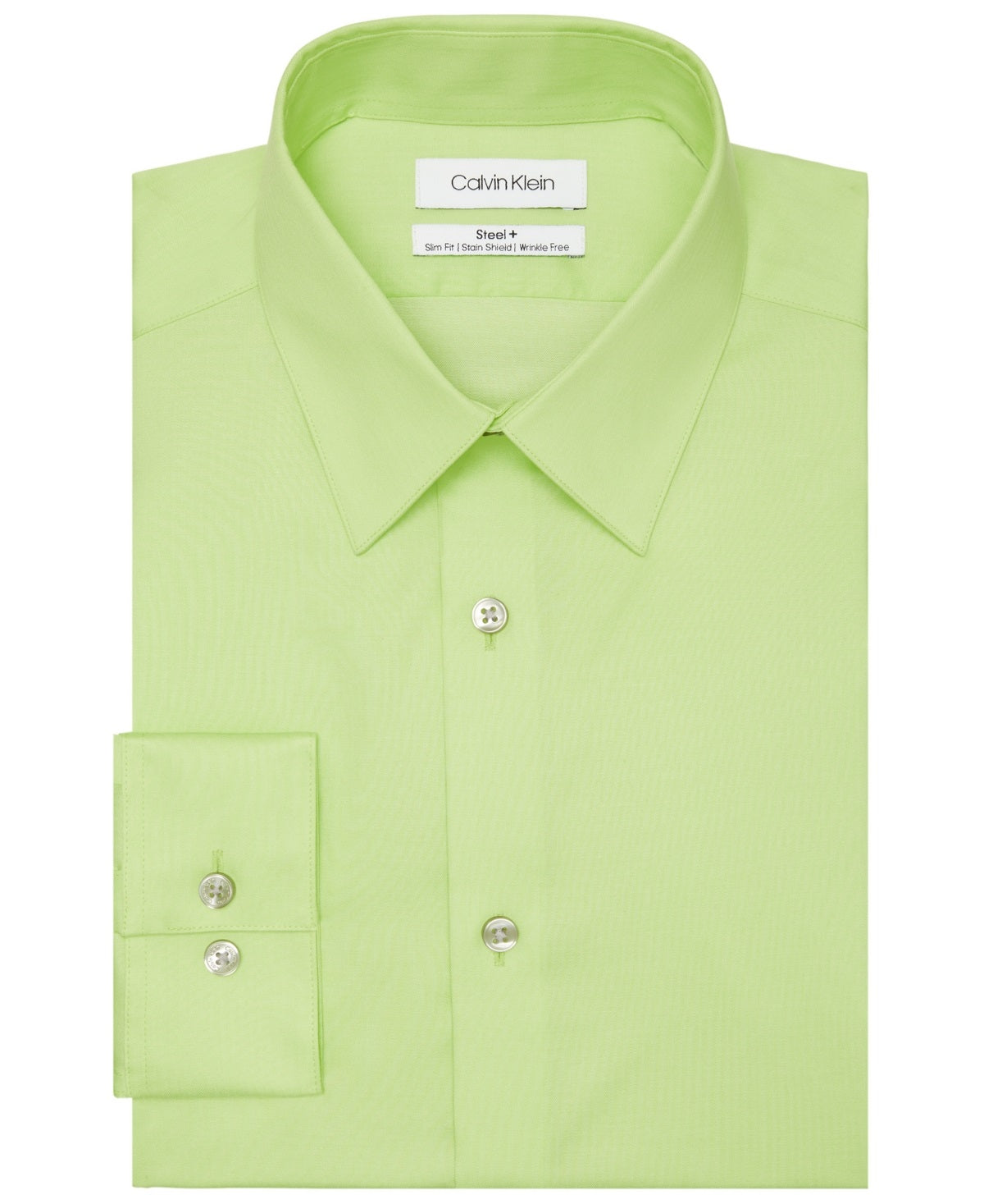 Camisa social masculina Calvin Klein Steel Slim Fit, anti-manchas, com escudo, verde, tamanho 14,5 x 32 x 33