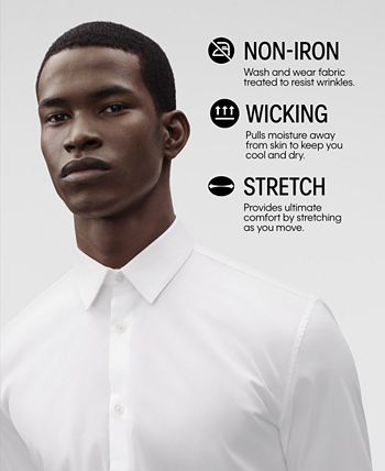 Camisa social Calvin Klein masculina com ajuste slim e stretch, preta, tamanho 15,5 x 34-35