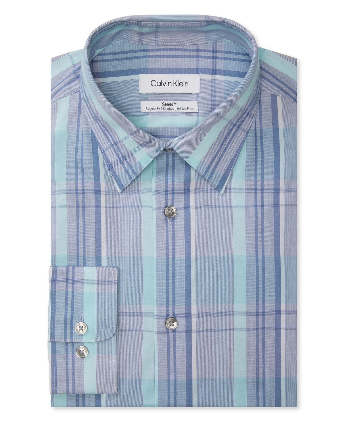 Camisa social masculina Calvin Klein Steel and Regular Fit Stretch Azul Tamanho 17X32X33