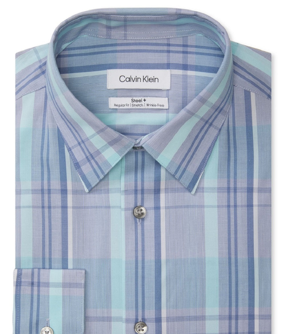 Camisa social Calvin Klein masculina regular fit elástica azul tamanho 34x35