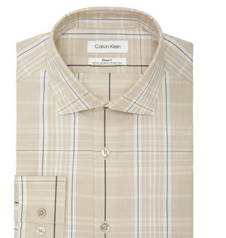 Camisa social Calvin Klein masculina slim fit elástica marrom tamanho 15x32x33