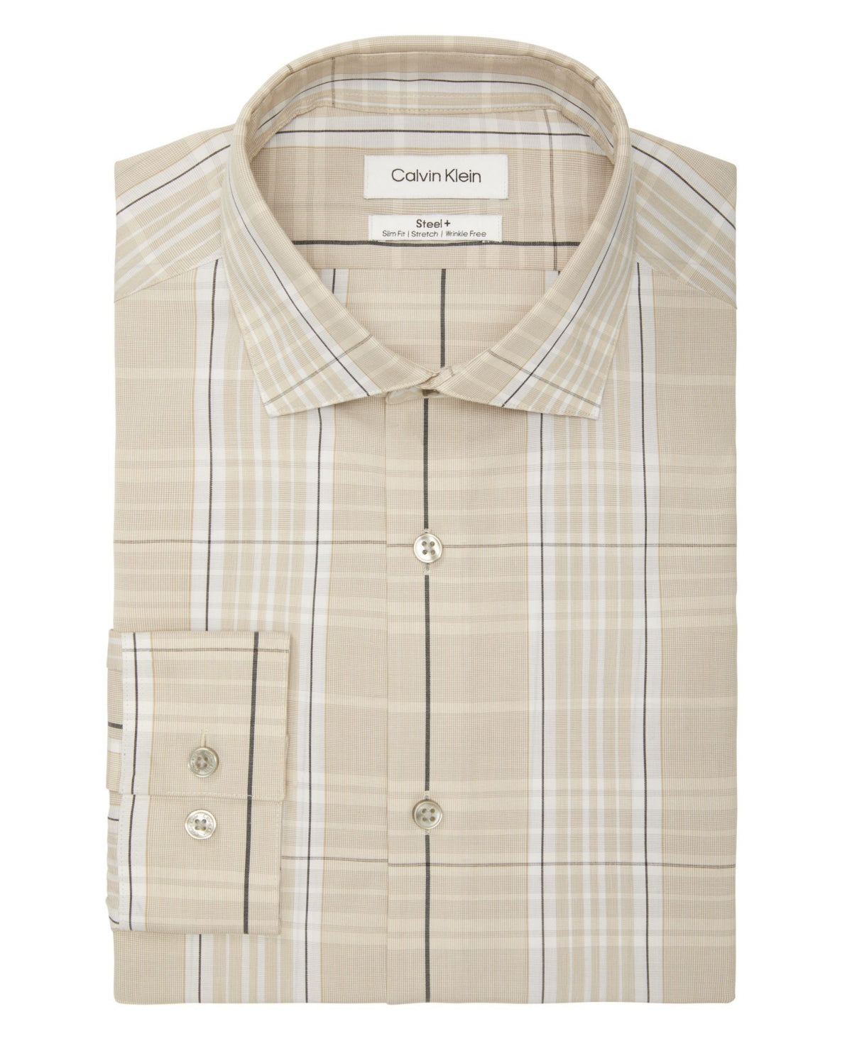 Camisa social masculina Calvin Klein Steel e Slim Fit Stretch, bege, tamanho 16 - 32/33 G