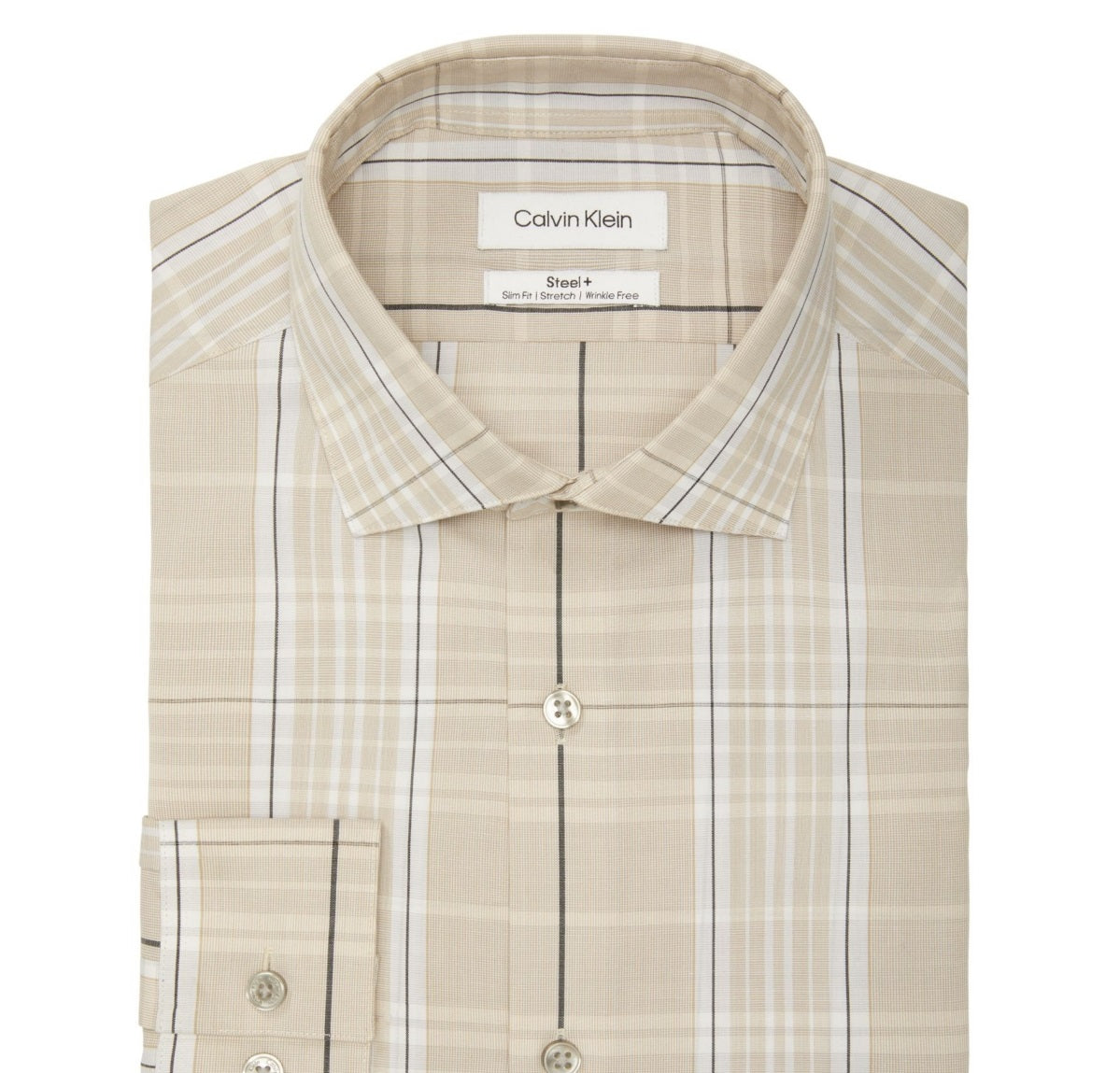 Camisa social masculina Calvin Klein Steel e Slim Fit Stretch, bege, tamanho 16 - 32/33 G