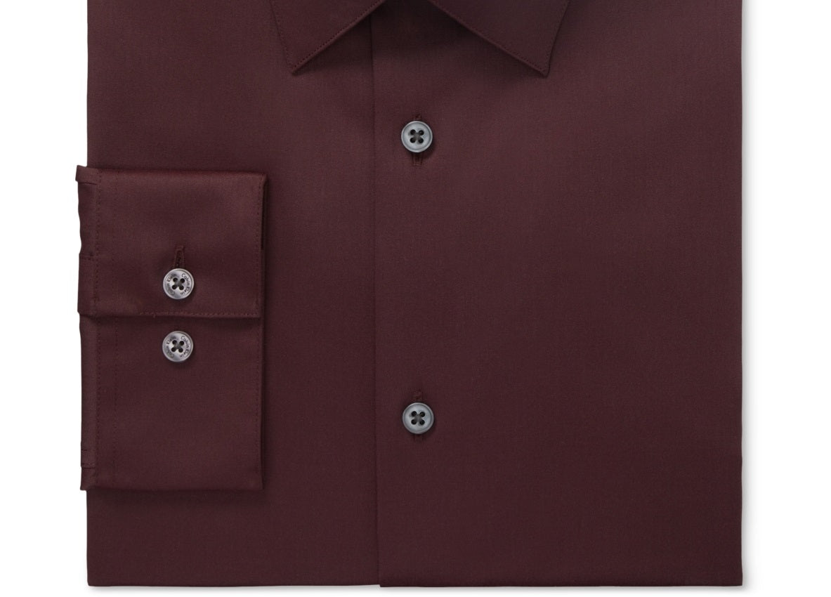 Camisa social Calvin Klein Slim Fit Masculina Anti-Manchas Escudo Sólida Vermelha Tamanho 17-32/33 G