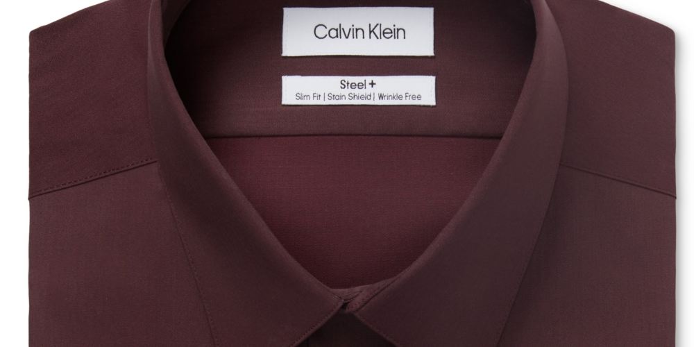 Camisa social Calvin Klein masculina slim fit, resistente a manchas e ferro, cor vinho, tamanho 17,5 x 34 x 35