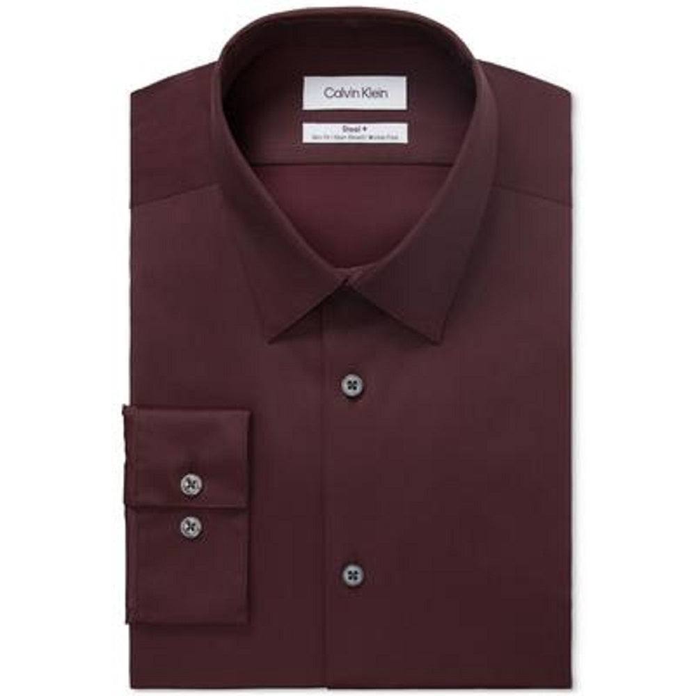 Camisa social Calvin Klein masculina Steel Slim Fit, antimanchas, resistente à corrosão, vermelha, tamanho 17,5 - 36/37 XL