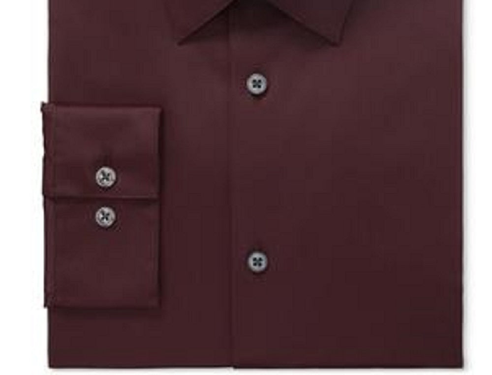 Camisa social Calvin Klein masculina Steel Slim Fit, antimanchas, resistente à corrosão, vermelha, tamanho 17,5 - 36/37 XL