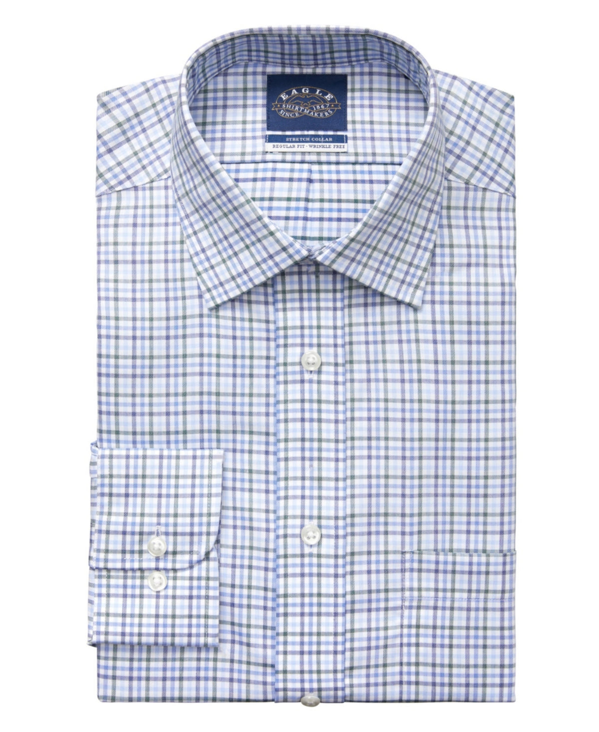 Camisa social masculina Eagle Regular Fit com gola elástica, verde, tamanho 17 x 34 x 35