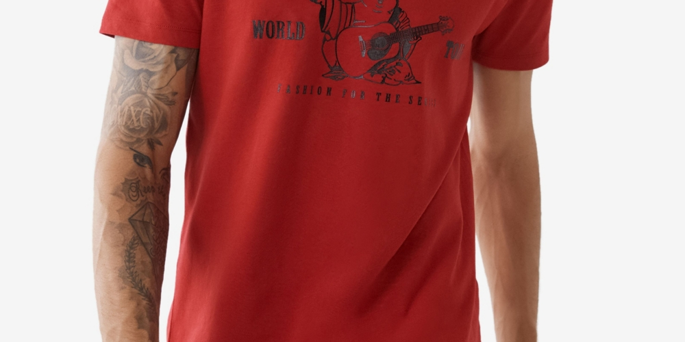 Camiseta masculina True Religion Core Buddha Cotton Graphic, vermelha, tamanho pequeno