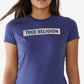 Camiseta feminina True Religion Ombre Foil Logo manga curta azul tamanho X-S