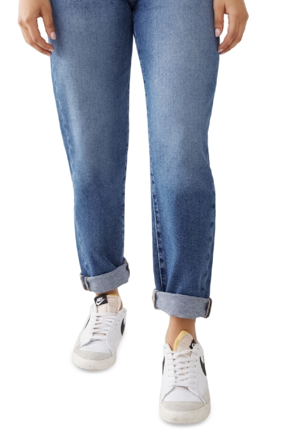 Calça jeans feminina True Religion, perna reta, cintura alta, azul, tamanho 33