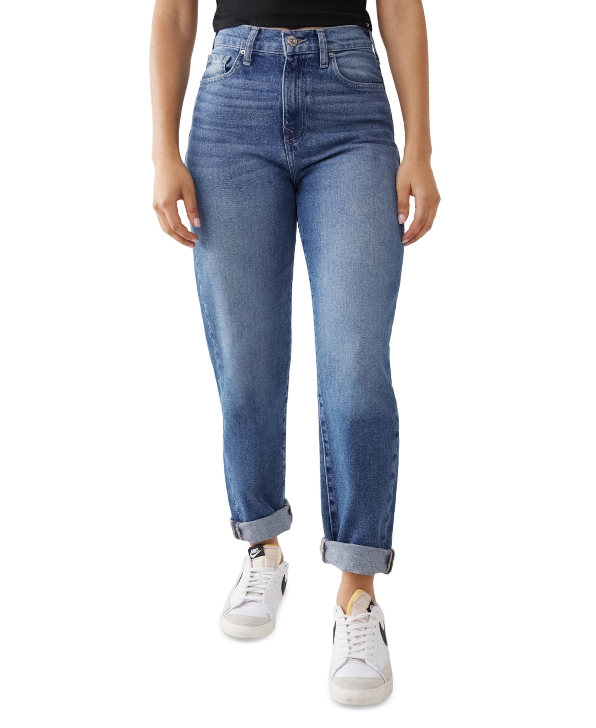 Calça jeans feminina True Religion, perna reta, cintura alta, azul, tamanho 33