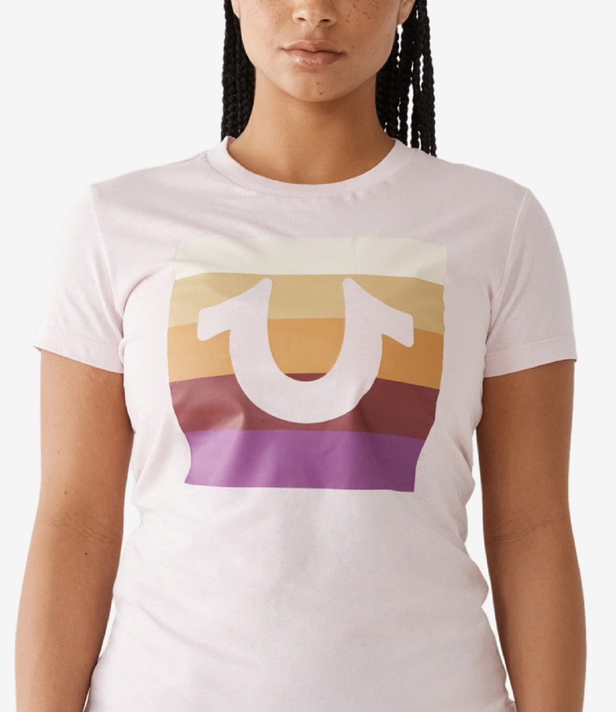 Camiseta feminina True Religion Slim Crew manga curta roxa tamanho pequeno