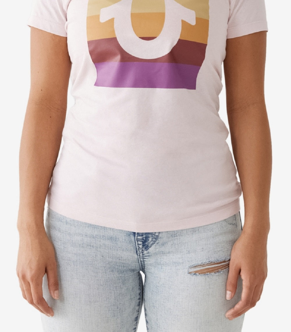 Camiseta feminina True Religion Slim Crew manga curta roxa tamanho pequeno