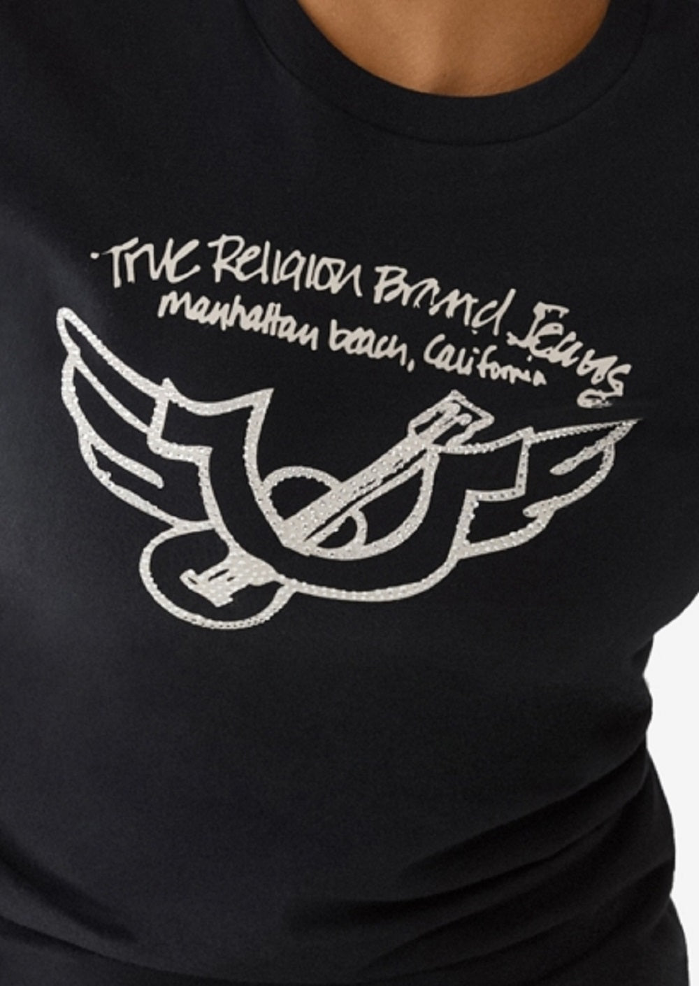 Camiseta feminina True Religion Retro Horseshoe Crew, preta, tamanho grande