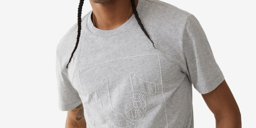 Camiseta masculina True Religion Regular Fit Stitch Cotton, cinza, tamanho X-G