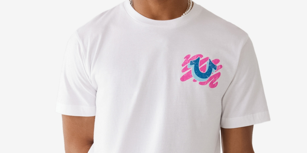 Camiseta masculina com estampa de pincel True Religion, branca, tamanho grande