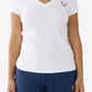 Camiseta feminina True Religion com estampa de Buda, manga curta, gola V, branca, tamanho pequeno